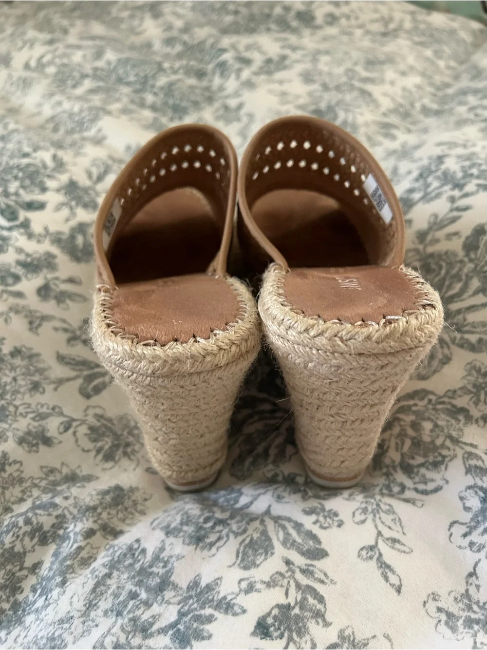 Toms Tan Woven Espadrille Wedge Slides
